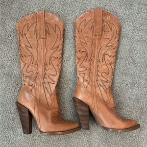 Rare Jessica Simpson Brown Alan Heeled Western Boots